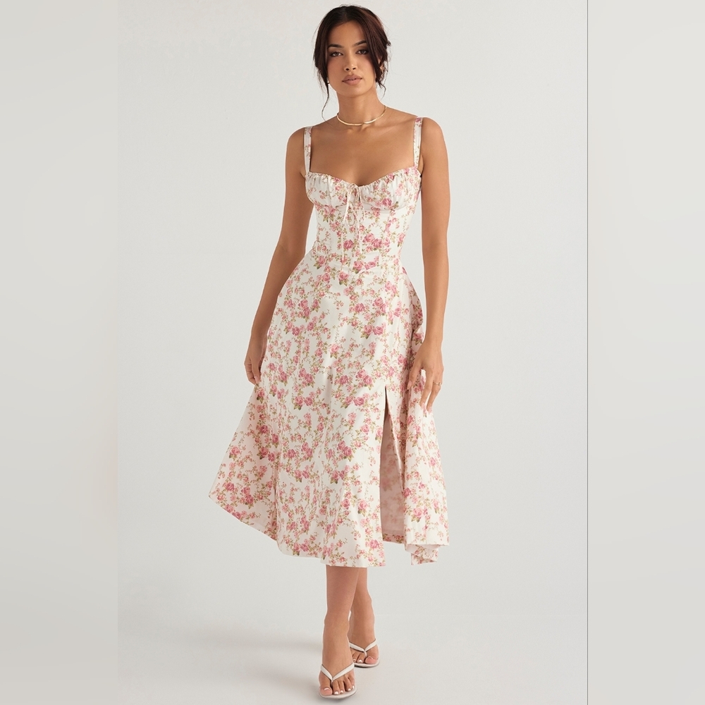 Floral Bustier Midi Dress in Pink - Picture 2 of 6